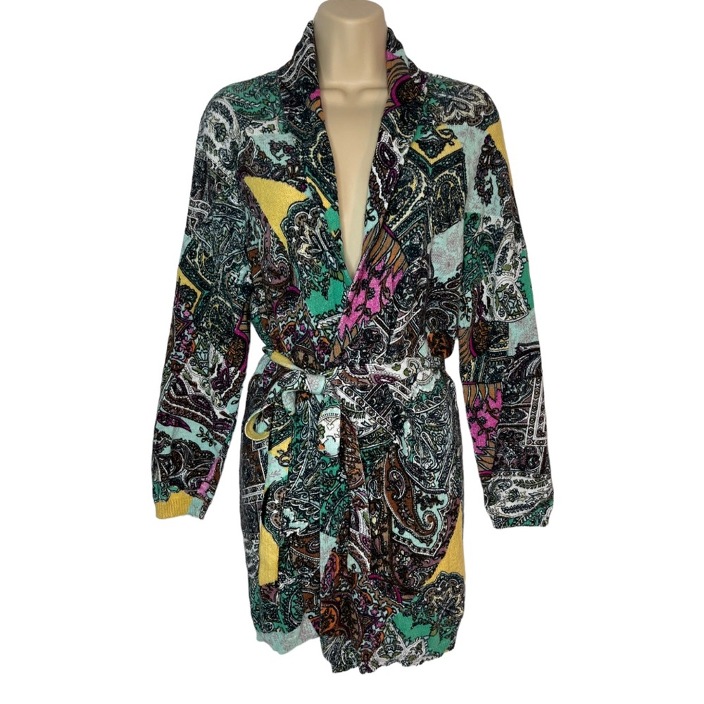 Sundance Cardigan Medium Cotton Linen Blend Multicolor Paisley Belt